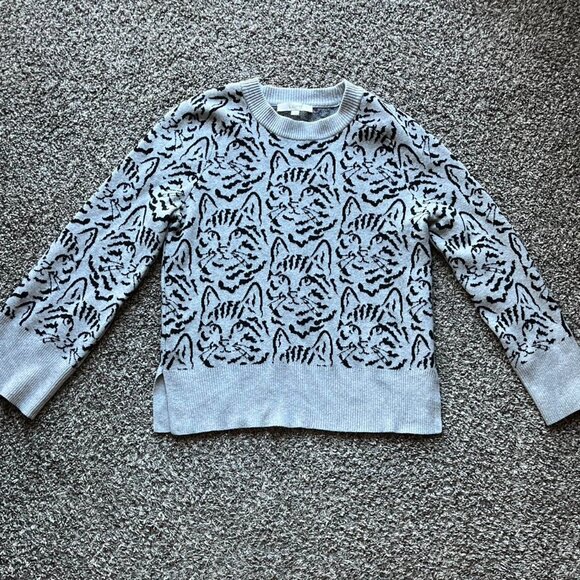 Loft Gray Cat Sweatshirt Womens L Soft Girl Cat Lover Kitty Wide Sleeve Coquette - Picture 2 of 7